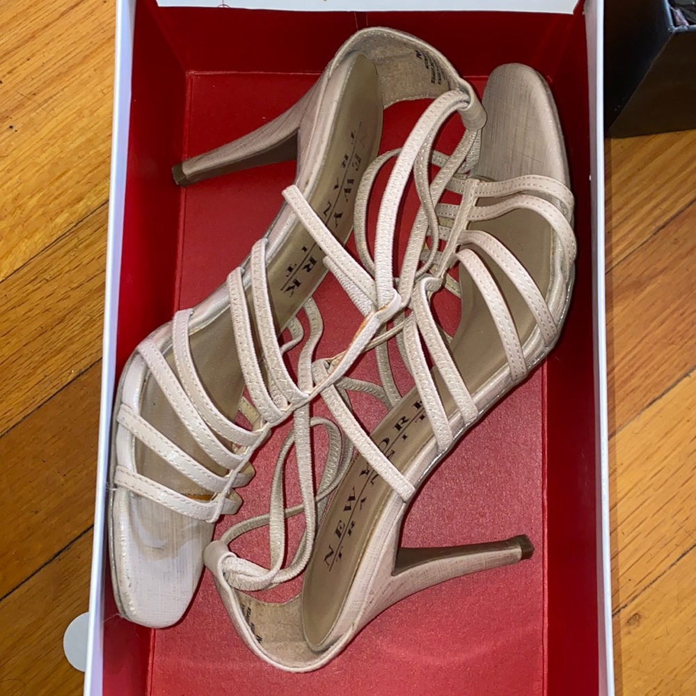 Tan/opal strapped heels